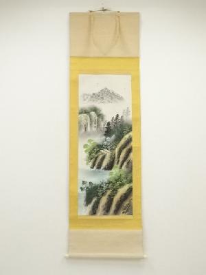 彩色山水　肉筆絹本掛軸（保護箱）